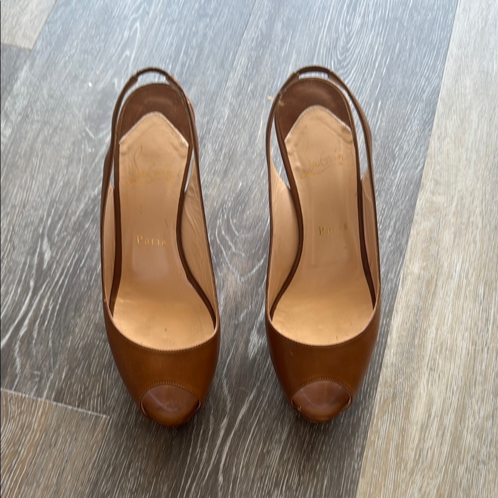 Louboutin Peep-Toe Slingback Heels